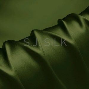 100% Silk Charmeuse Fabric 16mm Olive Green Color Silk Satin Fabric by the Yard for Dressmaking, Silk Pillowcase Fabric