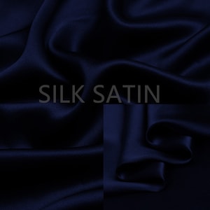 19mm 100% Silk Charmeuse Fabric Deep Blue Thick Silk Satin Fabric by the Yard Real Silk for Dressmaking, Silk Pillowcase Fabric
