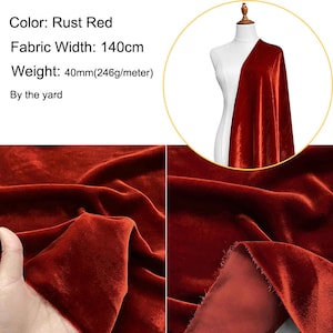 Pure Silk Velvet Fabric Rust Red Color 40momme Luxury Thick Silk Velvet ...
