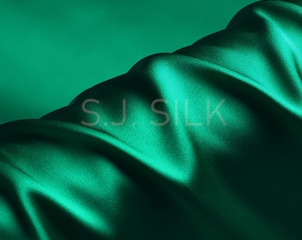 100% Silk Charmeuse Fabric 16mm Deep Green Color Silk Satin Fabric by the Yard for Dressmaking, Silk Pillowcase Fabric