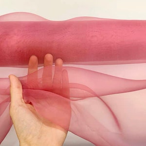 100% Silk Organza Fabric 6mm Light Pink Red Color 55&#39;&#39; Width Lightweight Transparent, Silk Sheer, for Trimming, Ribbon Organza, By the Yard