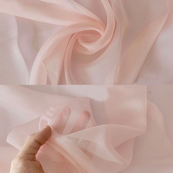 Silk Chiffon 100% Silk 5.5mm Sheer Light Weight Transparent Chiffon Fabric Light Pink for for Scarves, Shawls and Wispy Gowns 55'' Wide BTY