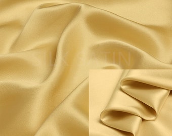 19mm 100% Silk Charmeuse Fabric Light Gold Thick Silk Satin Fabric by the Yard Real Silk for Tie-dye, Silk Pillowcase Fabric