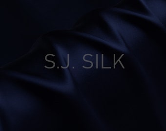 100% Silk Charmeuse Fabric 16mm Navy Blue Color Silk Satin Fabric cortado a medida para confección, tela de funda de almohada de seda