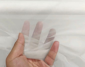 100% Silk Organza Fabric 6mm Bleached White Color 55'' Width Lightweight Transparent, Silk Sheer,  for Trimming, Ribbon Organza, By the Yard