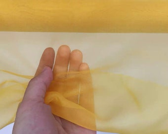100% Silk Organza Fabric 6mm Gold Color 55'' Width Lightweight Transparent, Silk Sheer, for Trimming, Ribbon Organza, By the Yard