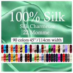 22mm 100% Silk Charmeuse Fabric 89 Colors Silk Satin Fabric by the Yard/ hald yard for Dressmaking, Silk Pillowcase Fabric