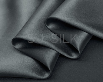 100% Silk Charmeuse Fabric 16mm Medium Gray Color Silk Satin Fabric by the Yard for Dressmaking, Silk Pillowcase Fabric