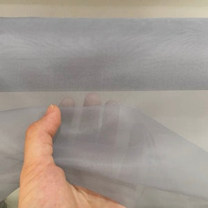 100% Silk Organza Fabric 6mm Silver Gray Color 55&#39;&#39; Width Lightweight Transparent, Silk Sheer, for Trimming, Ribbon Organza, By the Yard