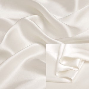 19mm 100% Silk Charmeuse Fabric Off White Thick Silk Satin Fabric by the Yard Real Silk for Tie-dye, Silk Pillowcase Fabric