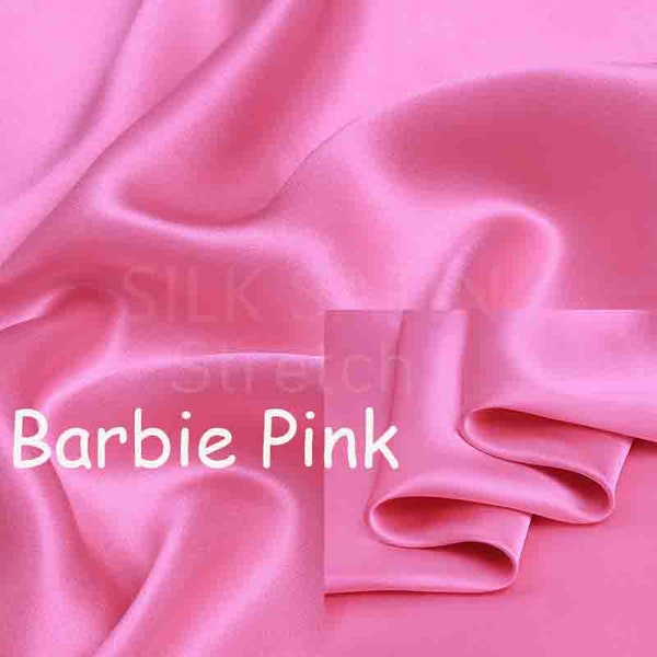 19mm Silk Stretch Satin Fabric Barbie Pink Color Stretch Silk Elastic Silk Satin Fabric by the Yard for Dress, Skirt, Shirt Fabric