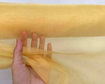 100% Silk Organza Fabric 6mm Turmeric Color 55'' Width Lightweight Transparent, Silk Sheer, for Trimming, Ribbon Organza, By the Yard