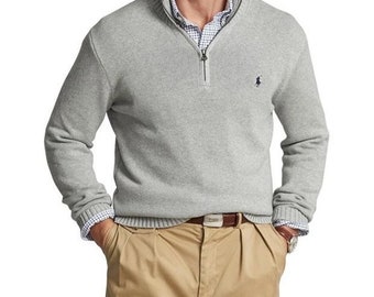 RALPH LAUREN LONG Sleeve Quarter Zip Pullover Neck Regular Fit Inspired Men's V Neck Logo Jumper Smart Gift Grooms Gift