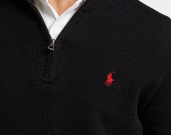 RALPH LAUREN Pull col en V à manches longues et fermeture éclair coupe classique pour homme, cadeau élégant, cadeau de marié