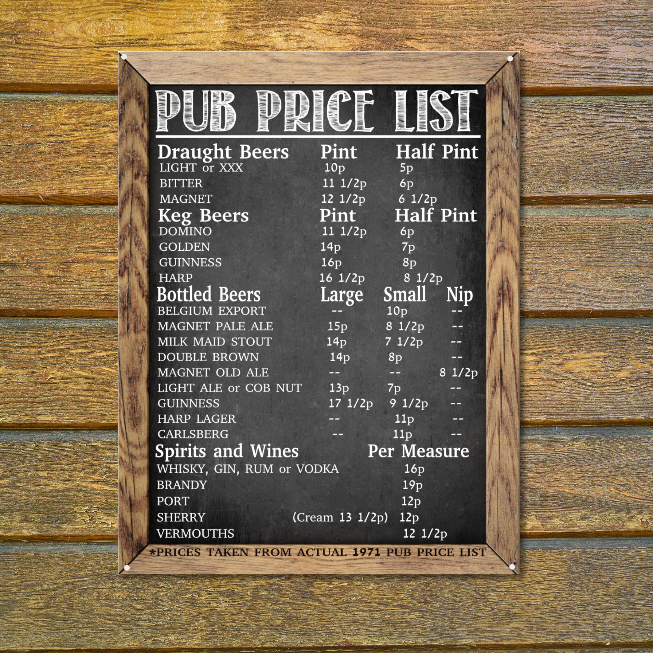 Home Bar With Actual 1971 Pub Price List Aluminium Sign Etsy Ireland