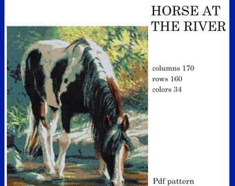 HORSE At THE RIVER Beading Pattern Detailed Brick Stitch Peyote Beading Pattern Using Miyuki Delica 11/0 Seed Beads, Easy Digital Download