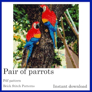 PAIR OF PARROTS, Pdf Pattern, Brick Stitch Patterns,  Instant Download