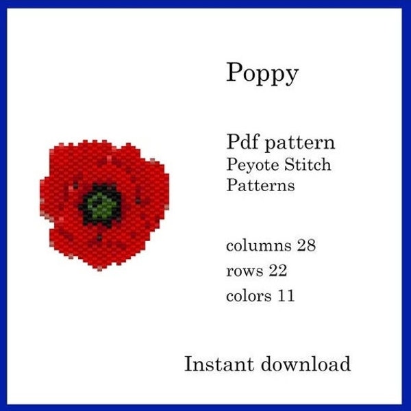 Poppy peyote,peyote poppy beaded patttens, Miyuki Delica pattern, small peyote, PDF DIGITAL DOWNLOAD