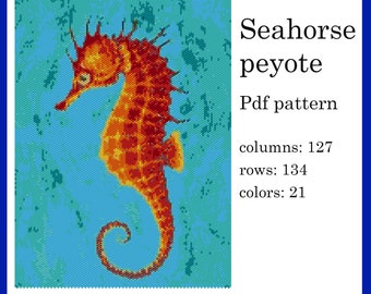 Beading Pattern Detailed Brick Stitch Peyote Beading Pattern Using Miyuki Delica 11/0 Seed Beads, Easy Digital Instant Download Seahorse