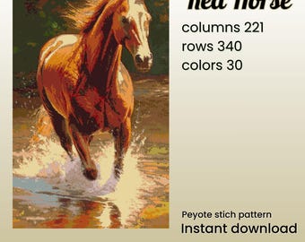 Red Horse Peyote Beading Pattern PDF – Brick Stitch Design for Miyuki Delica 11/0 Beads DIGITAL DOWNLOAD