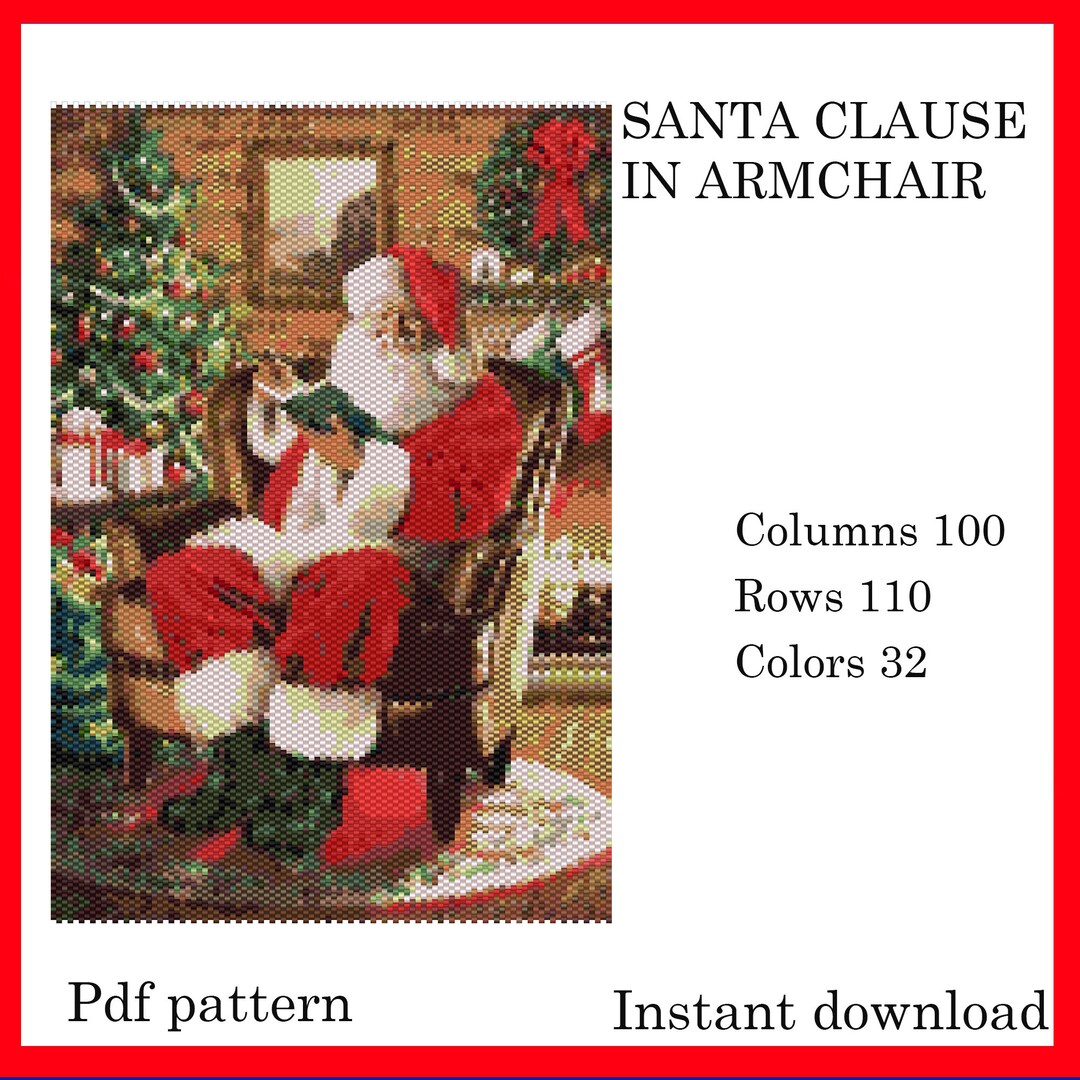 Santa in Armchair ,peyote Tapestry Pattern, Peyote Stitch Pattern, Seed Bead Pattern, Peyote PDF ...