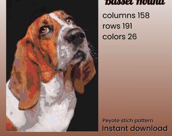 Patrón de abalorios Basset Hound Peyote en PDF: Diseño de punto ladrillo para cuentas Miyuki Delica 11/0. DESCARGA DIGITAL.