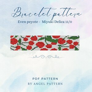 Peyote Stitch Bracelet Pattern, Miyuki Delica 11/0 Beads, Seed Bead Pattern, DIY Beading Tutorial, Jewelry Cherries
