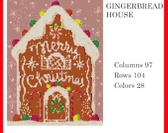 GINGERBREAD HOUSE Beading Pattern Detailed Brick Stitch Peyote Beading Pattern Using Miyuki Delica 11/0 Seed Beads, Easy Digital Download