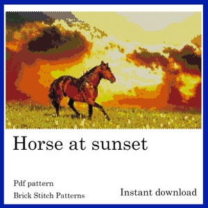 HORSE AT SUNSET, Pdf Pattern, Brick Stitch Patterns, Instant Download
