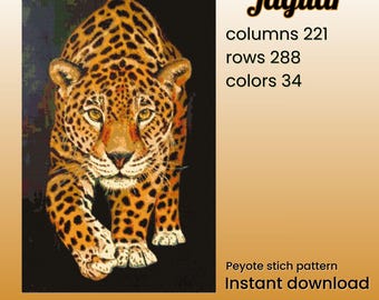 Jaguar Peyote Beading Pattern PDF – Brick Stitch Design for Miyuki Delica 11/0 Beads DIGITAL DOWNLOAD