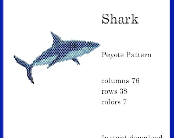 SHARK Beaded peyote, Miyuki Delica pattern, brooch necklace, Peyote  pattern, Delika brick stitch seed beads beading,Pdf Digital Download