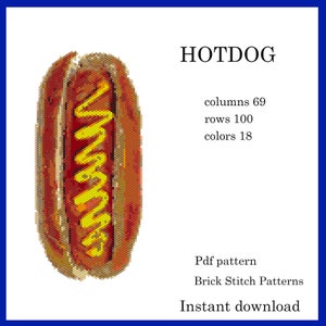 HOTDOGビーズパターンPDF – ミユキデリカ11/0シードビーズを使用した詳細なブリックステッチペヨーテビーズパターン、簡単なデジタルダウンロード