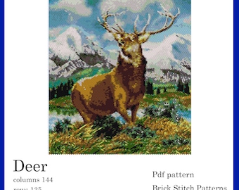 Deer Beading Pattern – Brick Stitch Peyote, Miyuki Delica (PDF Download)