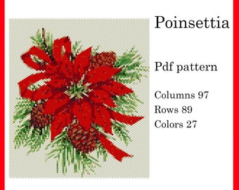 Beading Pattern PDF Detailed Brick Stitch Peyote Beading Pattern Using Miyuki Delica 11/0 Seed Beads Easy Digital Download POINSETTIA FLOWER