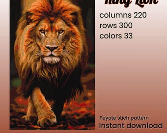 King Lion Peyote Beading Pattern PDF – Brick Stitch Design for Miyuki Delica 11/0 Beads DIGITAL DOWNLOAD