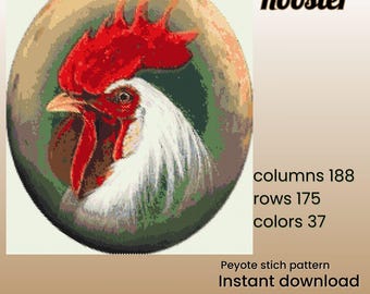 Rooster Peyote Beading Pattern PDF – Brick Stitch Design for Miyuki Delica 11/0 Beads DIGITAL DOWNLOAD