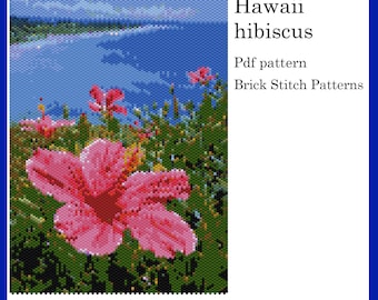 Hawaii Hibiscus Beading Pattern, Brick Stitch Peyote, Miyuki Delica 11/0 (PDF Pattern)
