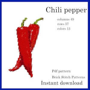 Chili pepper ,Peyote Tapestry Pattern, Peyote stitch pattern, Seed bead pattern, Peyote PDF pattern, Miyuki delica