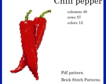 Chili Pepper Beading Pattern – Brick Stitch Peyote, Miyuki Delica (PDF Pattern)