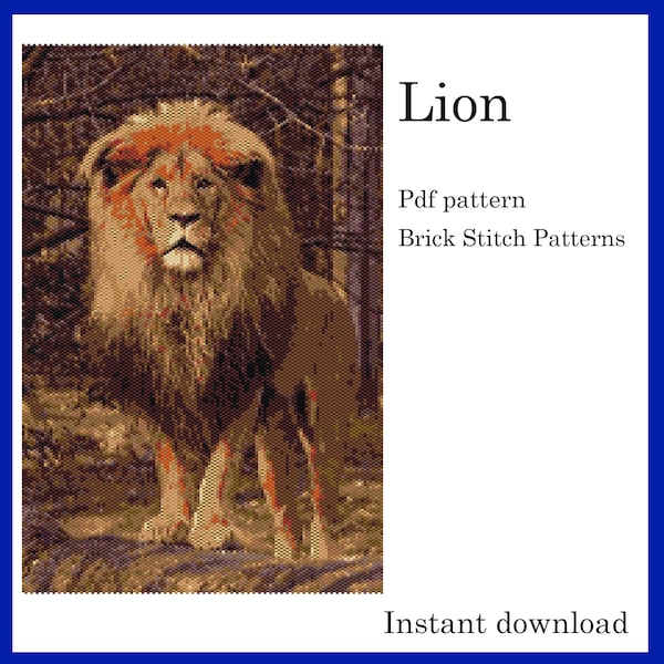 LION, Pdf Pattern, Brick Stitch Patterns, Téléchargement immédiat