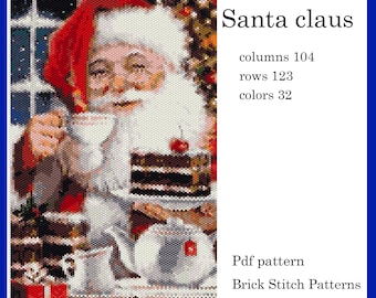 Santa Beading Pattern, Christmas Brick Stitch Peyote, Miyuki Delica (PDF Pattern)