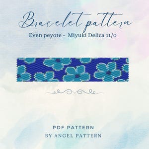 Peyote Stitch Bracelet Pattern, Miyuki Delica 11/0 Beads, Seed Bead Pattern, DIY Beading Tutorial, Jewelry Blue Flowers