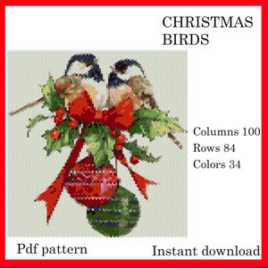 CHRISTMAS BIRDS peyote, Miyuki Delica pattern,  Wall Art Pattern, Santa Digital Tutorial Xmas , Pdf Digital Download