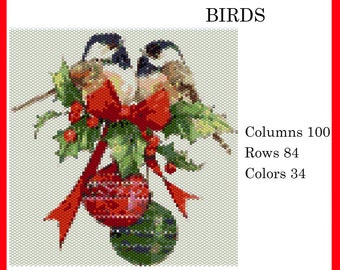 CHRISTMAS BIRDS Beading Pattern PDF Detailed Brick Stitch Peyote Beading Pattern Using Miyuki Delica 11/0 Seed Beads, Easy Digital Download