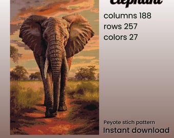 Elephant Peyote Beading Pattern PDF – Brick Stitch Design for Miyuki Delica 11/0 Beads DIGITAL DOWNLOAD