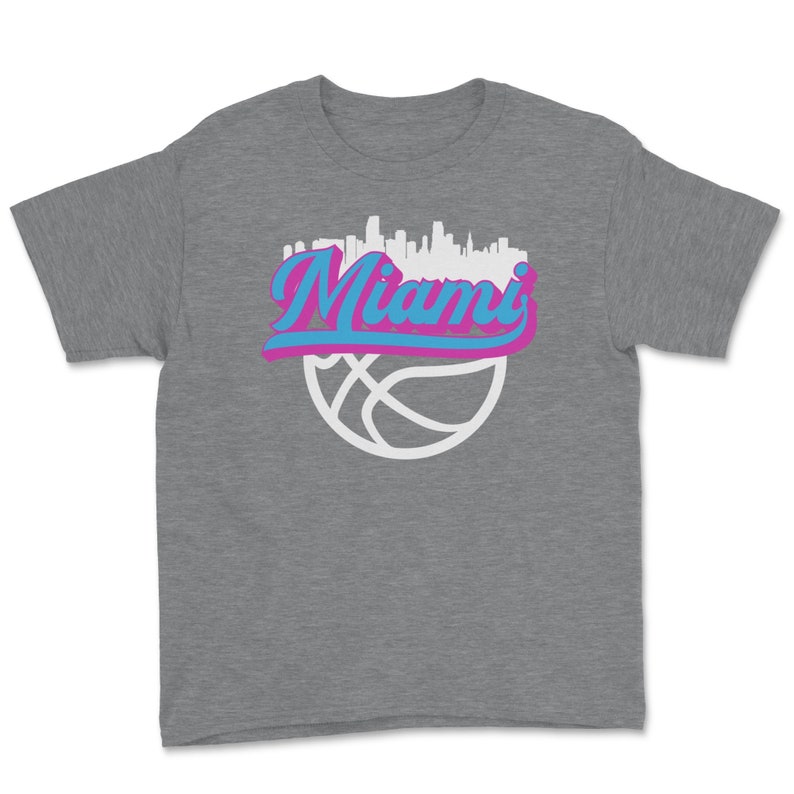 Miami Florida Basketball Fan City Skyline Classic Script Retro Youth Tee