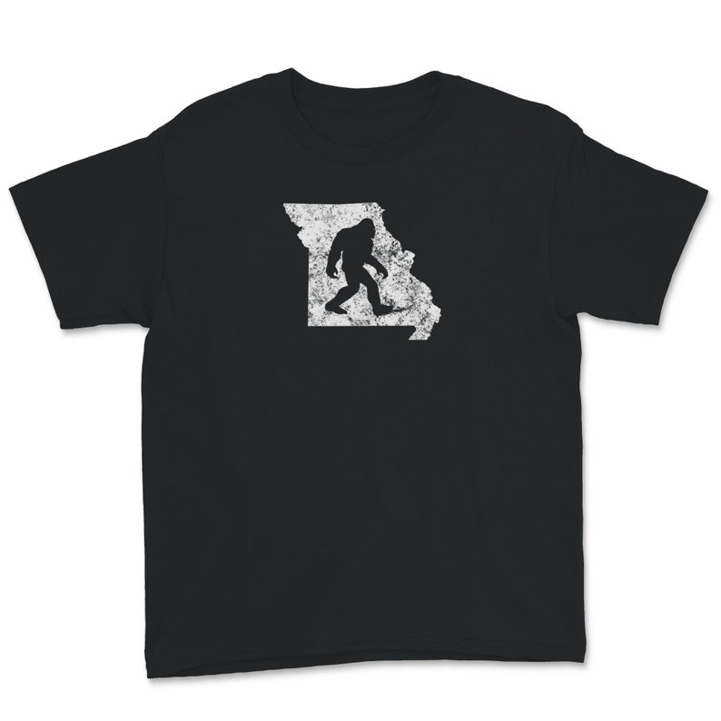 Bigfoot Hunting In Missouri Sasquatch Silhouette Vintage Sci-Fi Gift Youth Tee