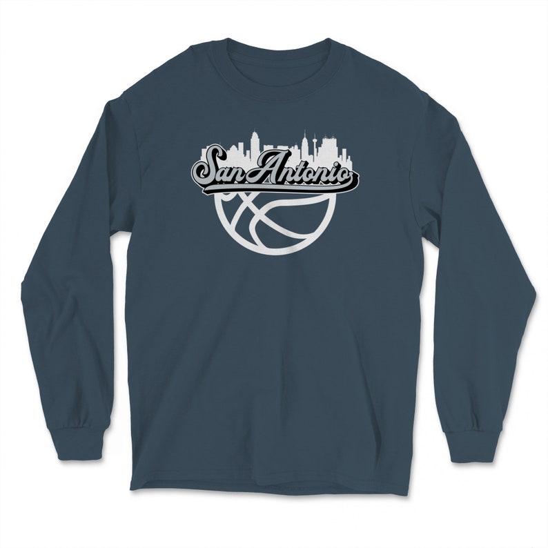 San Antonio Texas Basketball Fan City Skyline Classic Script Long Sleeve T-Shirt
