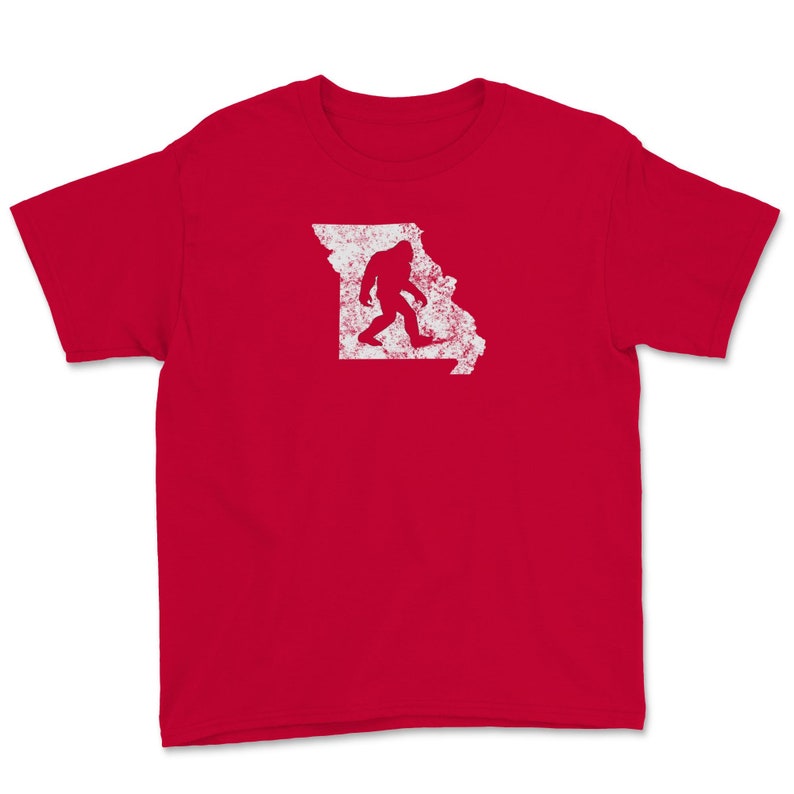 Bigfoot Hunting In Missouri Sasquatch Silhouette Vintage Sci-Fi Gift Youth Tee