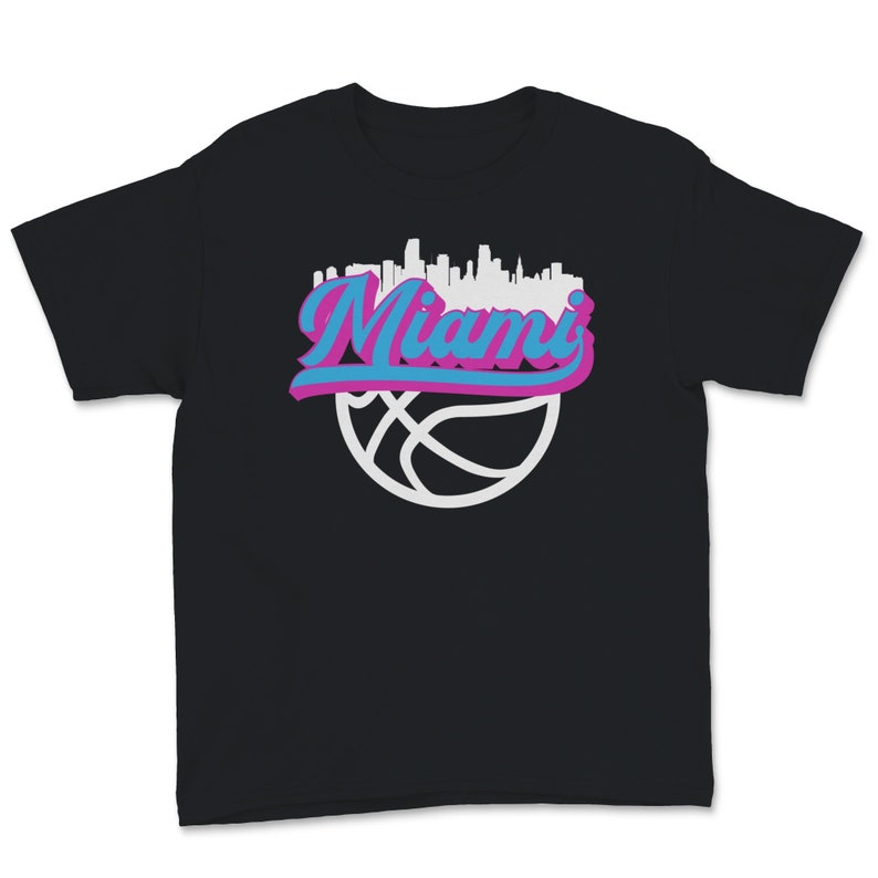 Miami Florida Basketball Fan City Skyline Classic Script Retro Youth Tee